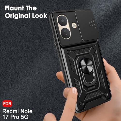 Image of TheGiftKart Tough Armor Bumper Back Cover Case for Redmi Note 17 Pro 5G | Sliding Camera Cover, Kickstand & Ring Holder | 360 Degree Protection Back Cover Case for Redmi Note 17 Pro (PC & TPU, Black)