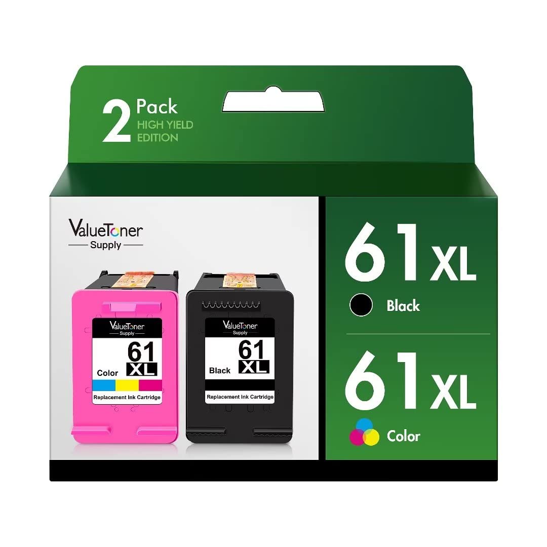 61XL 61 Remanufactured Ink Cartridge Combo Pack Replacement for HP Ink 61 Works with HP Envy 5530 4500 4502 5535 Officejet 4630 4635 4632 DeskJet 2540 3510 1510 3050 Printer (1 Black, 1 Tri-Color)