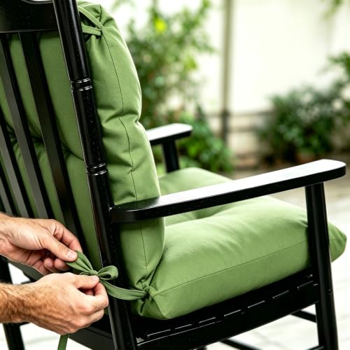 Image of QILLOWAY Tufted Outdoor Chair Cushion Set of 4, Waterproof 43x20x4 Inch Non Slip Replacement Pad for Wicker Lounge Patio Furniture, Dark Green