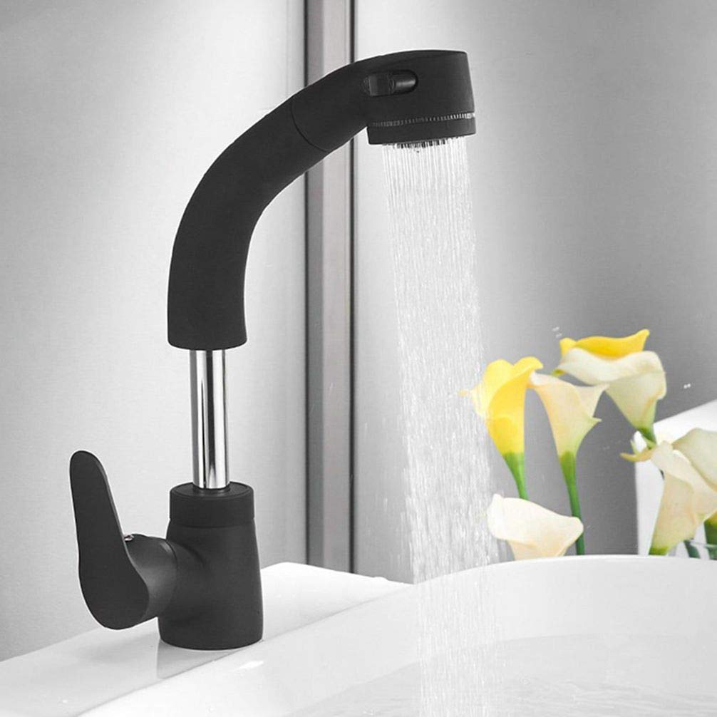 ZYCHSJXA Pull Out Kitchen Faucet Chromed Polished/Black/Gold Brass Basin Mixer Tap Sink Faucets,Black