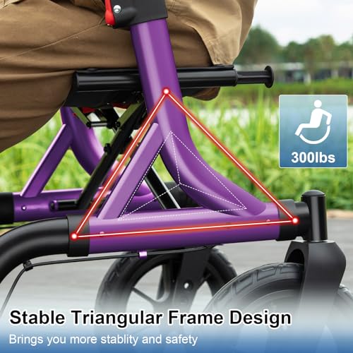 Image of MAXWALK Walkers for Seniors, Foldable Rollator Walker with Seat & Backrest | 12 inch Large All-Terrain Rubber Wheels, Height Adjustable, Aluminum Frame, Cup Holder, Elderly Walking Aid, Easy Assembly
