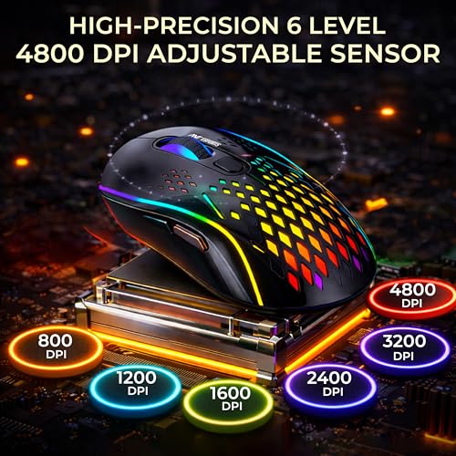 Image of Ant Esports GM700 Wireless Gaming Mouse |4800 DPI Adjustable Sensor |11 RGB LED Modes | Lightweight Honeycomb Design |2.4GHz Low Latency |Rechargeable Battery | Ergonomic Mouse for PC & Laptop | Black