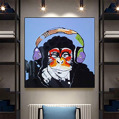 Gorille avec casque peinture imprimee toile decoration murale art abstrait