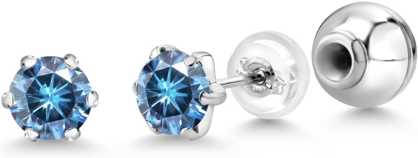 Gem Stone King Pure PT900 Platinum 900 Six Prong 5MM Round Gemstone Birthstone Stud Earrings For Women Men