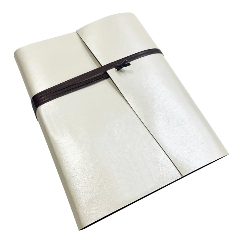 TriVin Art Album Fotografico Artigianale, Double Perla- in Ecopelle bicolore, personalizzabile con incisione. classico con velina Compleanno Regalo Wedding Eventi (Perla/Marrone)