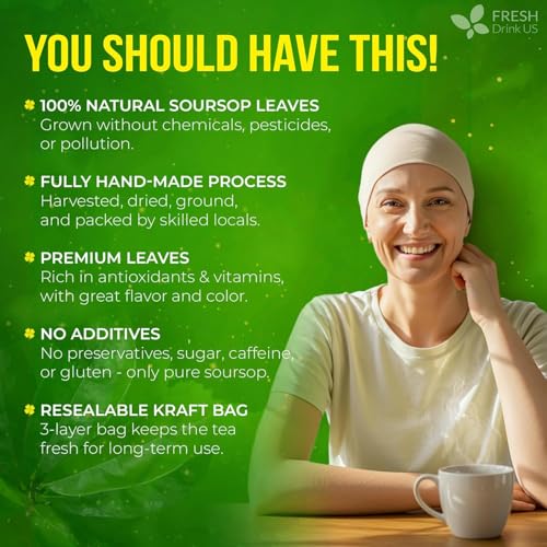 Image of FreshDrinkUS, 240+ Premium Soursop Graviola Dried Leaves Tea, 230-250 Whole Soursop Leaves, Wildcrafted, Graviola, Guanabana, Hoja Guanabana, Loose Leaf Herbal, No Gluten, Vegan (Pack of 2)