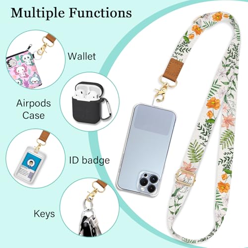 Image of Piefly Cell Phone Lanyard Crossbody Wrist Strap Adjustable for Women Flower | Travel Daily Cruise, Around the Neck, Hands-free, Universal, Fit Keys ID badge, Accessories, Compatible with Most Smartphones