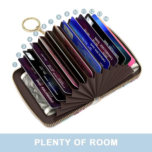 Image of Aiawoxc Credit Card Holder, Small RFID Wallet Slim Leather Card Organizer Case with Zipper and Wristlet Strap, Watercolor Flowers