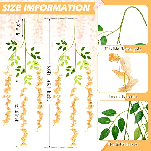 108 Pack 43.2 In/ 3.6 Ft Artificial Fake Wisteria Hanging Flowers Wisteria Faux Flowers Garland Silk Wisteria Vine Rattan Long Hanging Flowers String For Home Outdoor Wedding Party (Champagne) #TOP1