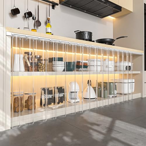 Cortinas para Armarios Sin Puertas Transparentes de PVC, Cortina de Gabinete Autoadhesiva con Rieles Deslizantes Sin Necesidad de Taladrar, para Armarios, Librerías y Zapateros(130 x 80 cm (W X H))