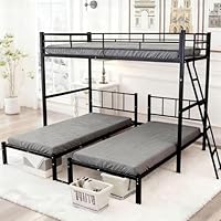 CXRCY Heavy Duty Triple Bunk Bed, Twin Over Twin Over Twin with Guardrails, Inclined Ladder & Storage, Detachable Metal Bunk Bed for 3, Converts to 3 Separate Twin Beds