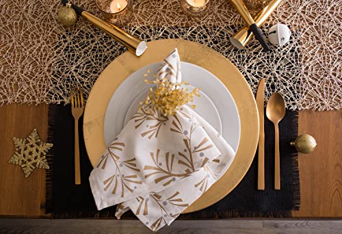 DII 100% Baumwolle, maschinenwaschbar, Bedruckte metallische Feiertagstischdecke – 132 x 132 cm für 4 Personen, Metallic Holly Leaves… – Ansicht 5