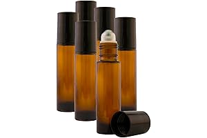 6 Pack 10ml Refillable Amber Roll On Glass Bottles (STAINLESS STEEL ROLLER) for Essential Oils