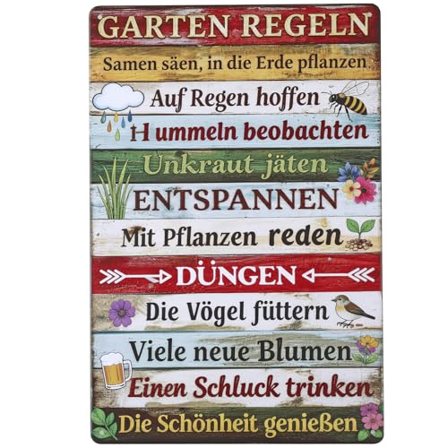 XIAONIU Deko Garten vintage Metallschild Garten Regeln 20x30 cm Vintage Blechschild Wetterfestes Gartenschild für Gartenhaus Terrasse & Balkon Geschenkidee für Gärtner