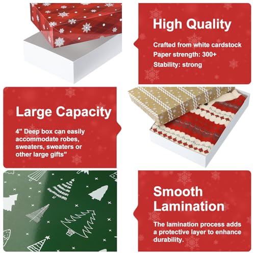 YANGTE 12 Pack Christmas Gift Boxes with Lids - Large 17" (4" Deep) & 14" (2" Deep) Gift Boxes for Present, Wrapping Robe, Shirt, Clothing - Image 6