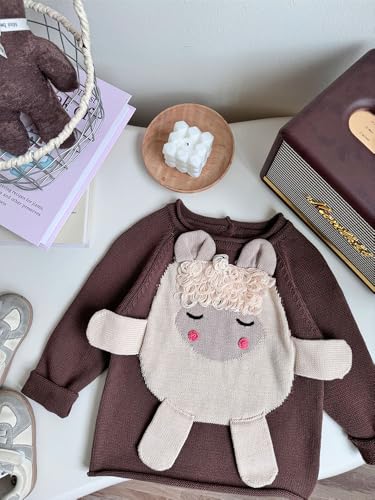 Image of Handmade Kids Knit Sweater - Cute Lamb Design, Warm Toddler Pullover, Soft Blend for Boys Girls, Fall Winter Toddler Jumper (US, Age, 3 Years, 4 Years, Brown)