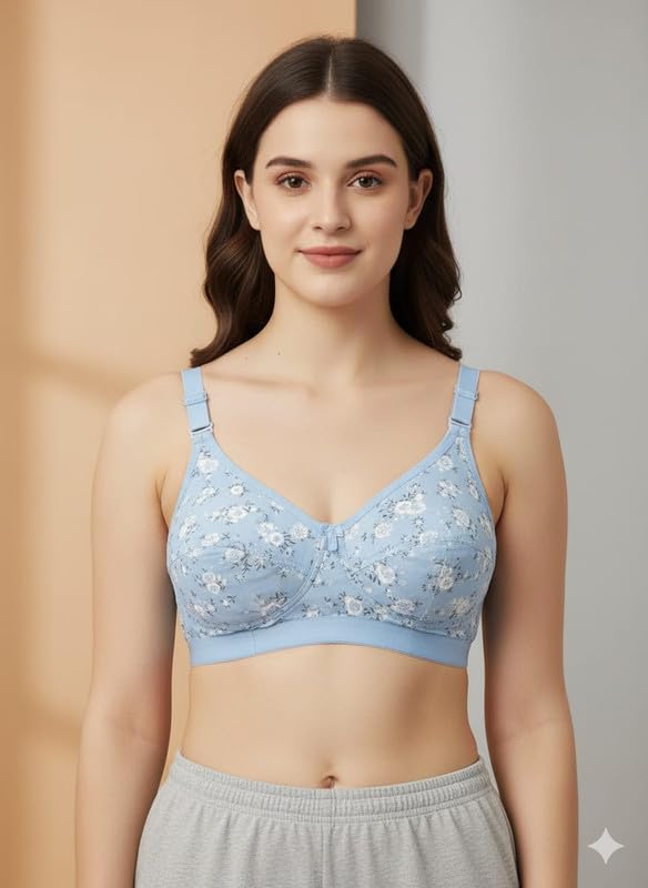 Image of Women's Cotton Blend Full Coverage Non-Padded Wire-Free C Cup Heavy Bust Minimizer Printed Bra Combo Pack of 3 (Lovely C Cup-30)
