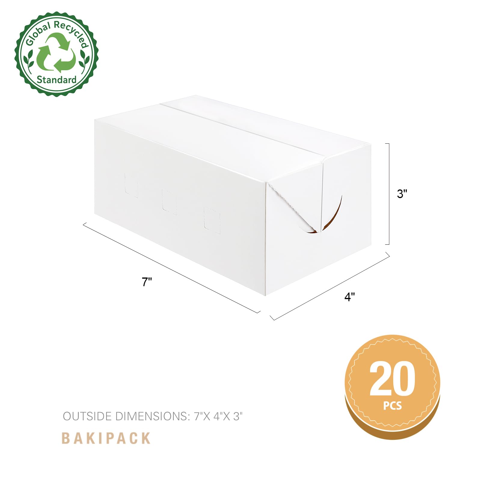 20 cajas de panadería blancas, cajas de pastel de 7 x 4 x 3 pulgadas, cajas de golosinas para panadería pequeña, postres, dulces, galletas, pastelería