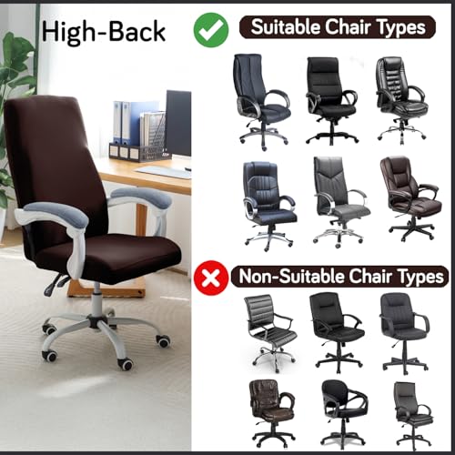 Image of HOKIPO 'SereneSolids' 140 GSM Office Chair Cover for Executive High-Back Chair - Stretchable Fabric, Washable & Anti-Slip - Fits Big & Tall Office Chairs, Coffee (AR-5220-CFE-L)