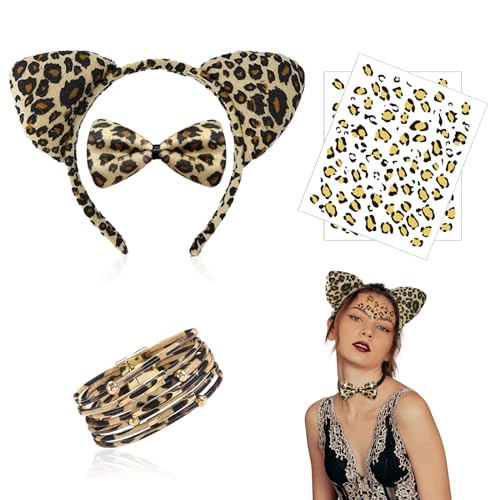XNIVUIS 5 Piezas Disfraz Leopardo,Leopardo pelo Bandas,Corbatas,Pulsera,2...