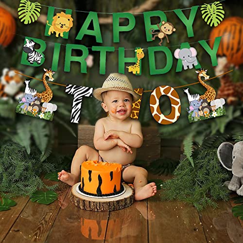 Image of Party Propz 2Pcs Jungle Animals Leaves 2nd Birthday Banner with Age inchTwo inch Banner | Jungle Theme Decoration Kit | Forest Theme Decor | Animal Theme Decorations | Balloons for Birthday