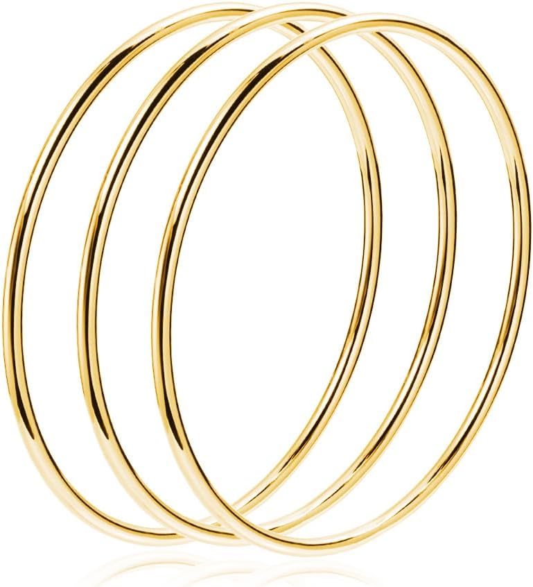 LinnaLove Fashion Shiny Thin Round Stainless Steel Bangle Bracelets for Women (1/3/5/8 Set)