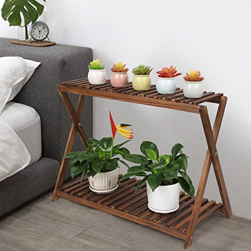 Tovacu Wood Plant Stand Indoor Outdoor 2 Tiers Flower Stand Corner Stepped Planter Shelf Rack Flowerpot Holder For Plant Display In Patio Balcony Entryway Porch Livingroom thumb #5