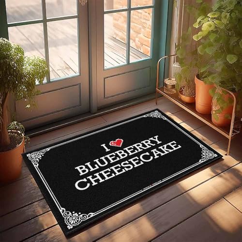 FZFN Tapis de sol « I Love Blueberry Cheesecake » absorbant pour le bain - Décoration d'automne, idéal pour les zones extérieures à fort trafic (50 x 80 cm)