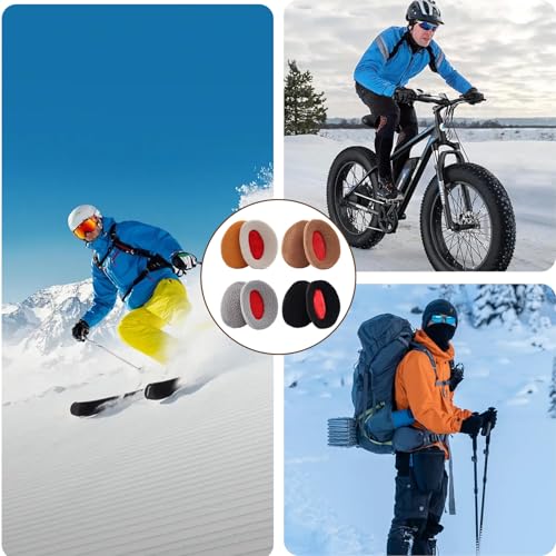 DqiUnaX Ohrenwärmer Damen, 4 Stücke Ohrenschützer Winter, Ohrenwärmer Fahrradhelm, Ohrenschützer Damen, 8,5 x 6,5 cm, Schwarz, Grau, Zimtgelb, Beige