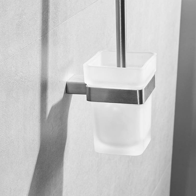 Escobilla para el Inodoro con Soporte, Escobillero De Pared Mango Largo Limpieza Modelo D Negro