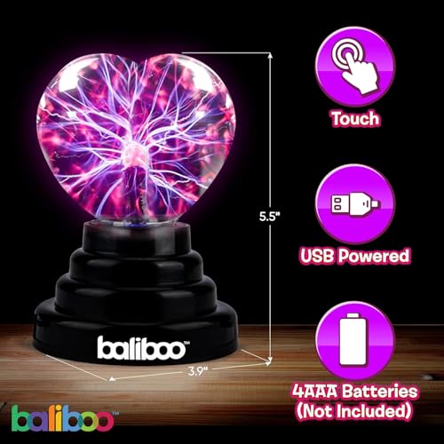 Image of 4 inch Heart Shaped Plasma Light - Touch Activated Lightning Lamp - USB & Battery Powered Plasma Globe Lamp - Science Static Electricity Ball, Party Favors, Easter Basket Stuffers