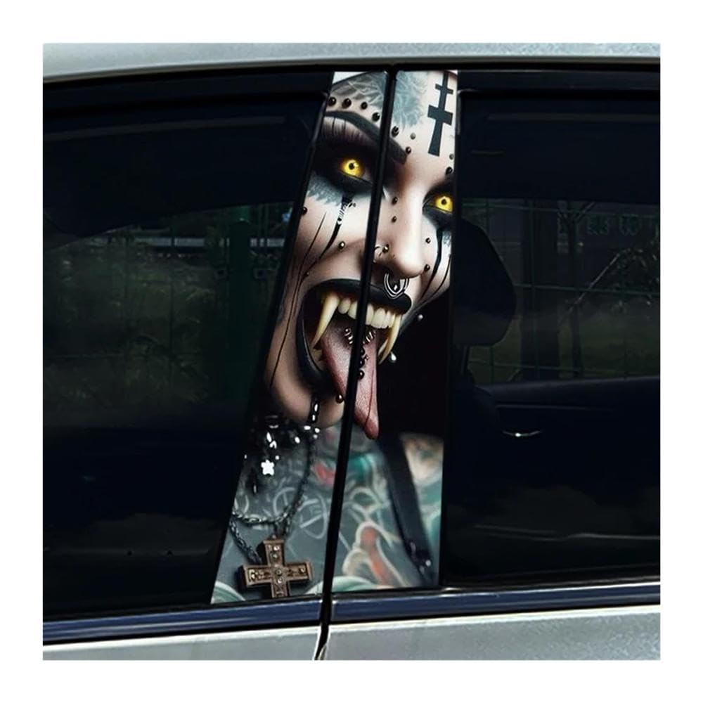 Decorative Items 2pcs Nun Sister Auto B-Pillar Stickers Car Center Column Waterproof Decal(D)