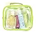 Azi 3 TSA Approved Toiletry Bag Crystal Clear w Zipper Green Handle 3-1-1 Carry On Airport Airline Compliant Bag Stadium Travel Cosmetic Makeup First Aid Medication Charger Organizer Gym Locker