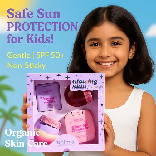 Image of Whimsy Beauty Glowing Skin Essentials Kit for Kids and Teens,Complete Skincare Set with Cleanser Moisturizer Sunscreen (4 to 16 years) Natural, Chemical Free, Sulfate-Free, Dermatologist Tested