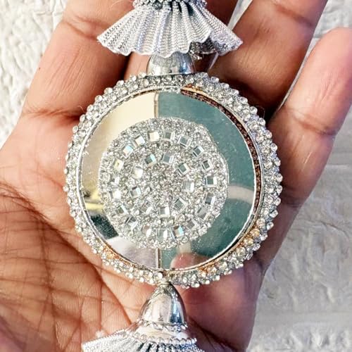 Image of Adikala Craft Store Handmade Ethnic Silk Latkan Tassel Set of 2 for Saree Pallu, Blouse, Suits, Dupatta, Lehenga Decor | Wedding Festival Occasion (Silver Mirror)