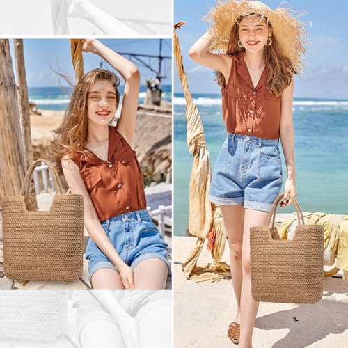 Bolso de playa tejido para mujer, gran capacidad miniatura 2