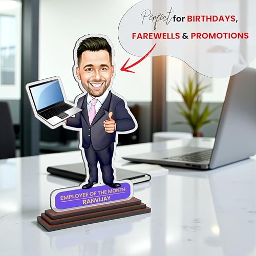 Image of SAVRI Personalized Photo Caricature for Male Employee - Customized Acrylic Standee | Funny & Unique Corporate Gift | Colleagues, Staff, Boss | Birthday, Farewell, Anniversary & Desk Decoration