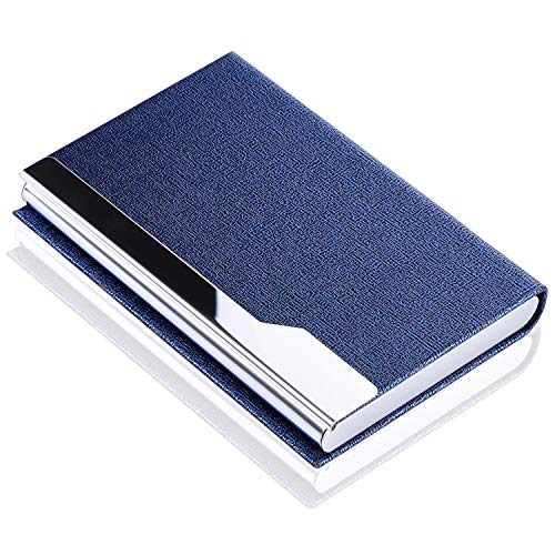 MaxGear Professional Business Card Holder Pocket Business Card Case Slim Business Card Wallet Business Card Carrier for Men & Women, 3.7 x 2.43 x 0.5 in, Vegan Leather & Stainless Steel, Oracle Blue