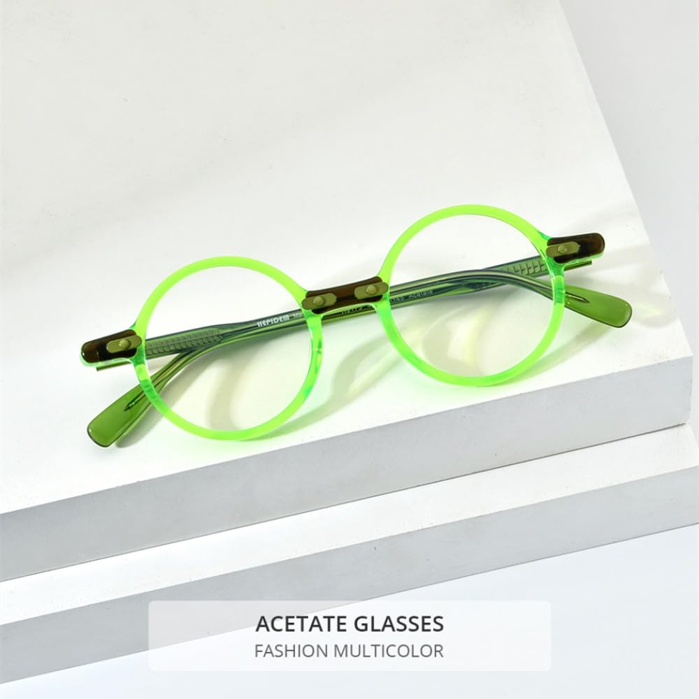 MUTYNE Montura de gafas de acetato para hombre, anteojos transparentes redondos Retro Vintage, gafas para mujer