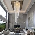YOVINO High Ceiling Chandeliers for Entryway Gold Spiral Crystal Chandelier Large Foyer Chandelier 6 Lights Modern Raindrop Chandelier for Villa Staircase, K9 Pendant Light Fixtures D17.7'' x H49.2''