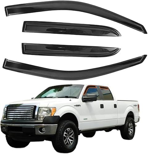 Viseras de ventana para sombra y protección contra la lluvia, compatible con Ford F-150 Crew Cab 2004-2014, juego de 4 piezas, acrílico negro
