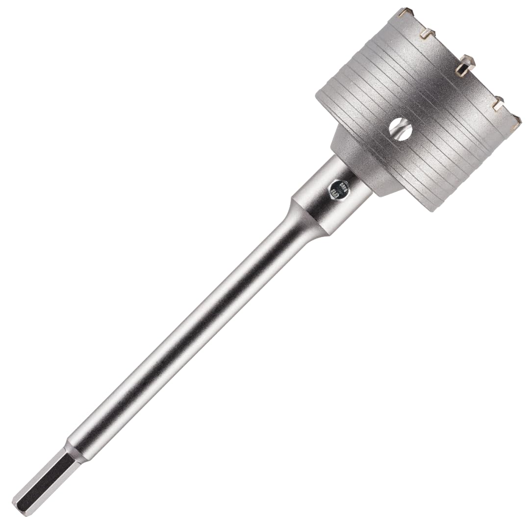 75mm TCT Core Drill Bit + HEX Shank Adapter + Tungsten Carbide Tipped Pilot Drill For Masonry, Brick, Aerated Block Etc. Concrete Hole Saw Wall Drill Bit Set With 240mm Long HEX Shank Extension Bar