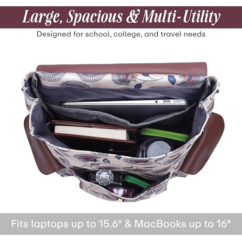 Image of Protecta Prisma Floral Printed Laptop Backpacks for Women and Men Fits 16Inch MacBooks Water-Repellent Bag for Office Collage and Travelling Print Padded Sleeve Lightweight Durable Design 18L