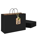 MESHA Large Black Paper Bags with Handles 16x6x12 Inch 25 Pack Paper Shopping Bags Large Gift Bags Craft Bag Kraft Bag for Small Business