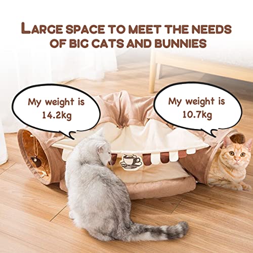Image of EAEDMY Cat Rabbit Tunnel Bed Nest for Cats Indoor, with Collapsible Washable Soft Cushion, Plush Ball and Exercise Wheel Tube, Fit for Puppy Bunny Kitty Kitten Ferret(2.Coffee)
