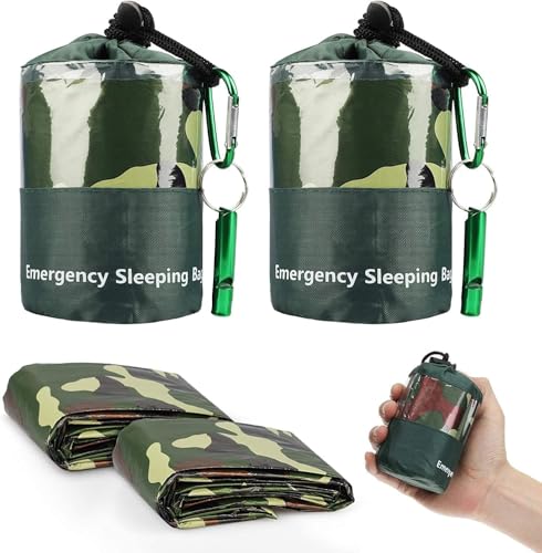 EEEKit Sacs de Couchage de Survie, Lot de 2 Sacs de Survie en Mylar Imperméables, Couvertures de Secours Portables avec Sifflet pour Camping et Randonnée