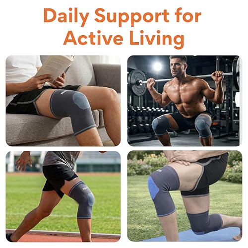 Image of FOVERA Knee Cap for Men & Women, Knee Compression Sleeve for Pain Relief, Workout, Support and Pain Relief During Sports, Gym, Squats, Running (Size - M, Grey, 1 Pair)