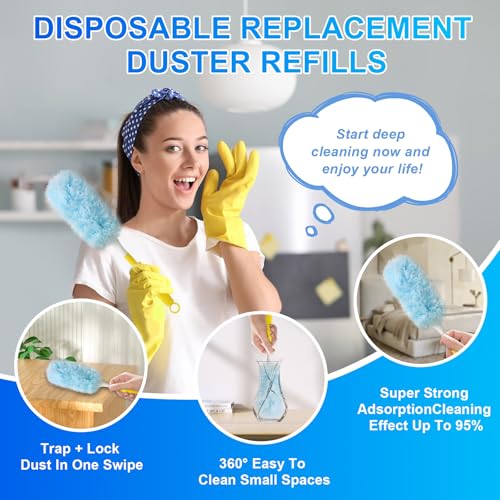 Image of 30 Count Dusters Refills with 1 Handle, Multi-Surface Disposable Duster, 360 Heavy Duty Duster Refills, Microfiber Duster kit, for Cleaning Home, Blinds, Fans, Corners