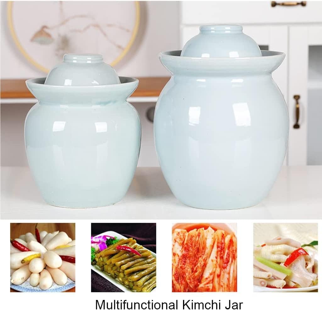 ELEFOCUS Chinese Ceramic Fermentation Crock Jar with Water Seal Airlock Lid, Large Thickened Ceramic Pickle Jar Kimchi Pot 4KG