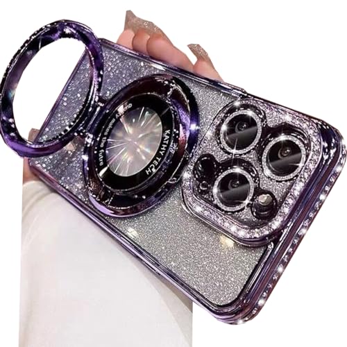 Changjia Magnetic Kickstand Glitter Case for iPhone 13 Pro Max, [Compatible with Magsafe] Luxury Bling Sparkly Diamond Rhinestones with Camera Protector Women Girls Case for iPhone 13 Pro Max (Purple) by Changjia - Image 6